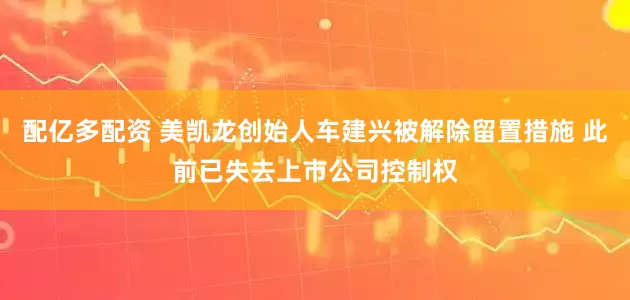 配亿多配资 美凯龙创始人车建兴被解除留置措施 此前已失去上市公司控制权